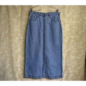 GAP 1969 Womens Sz 27 Calf Long Shank Skirt Light Indigo Cotton Linen 70s Style